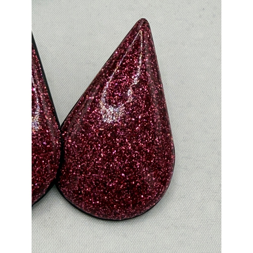 Vintage Magenta Pink Glitter Teardrop Stud Earrings Sparkly Retro Statement